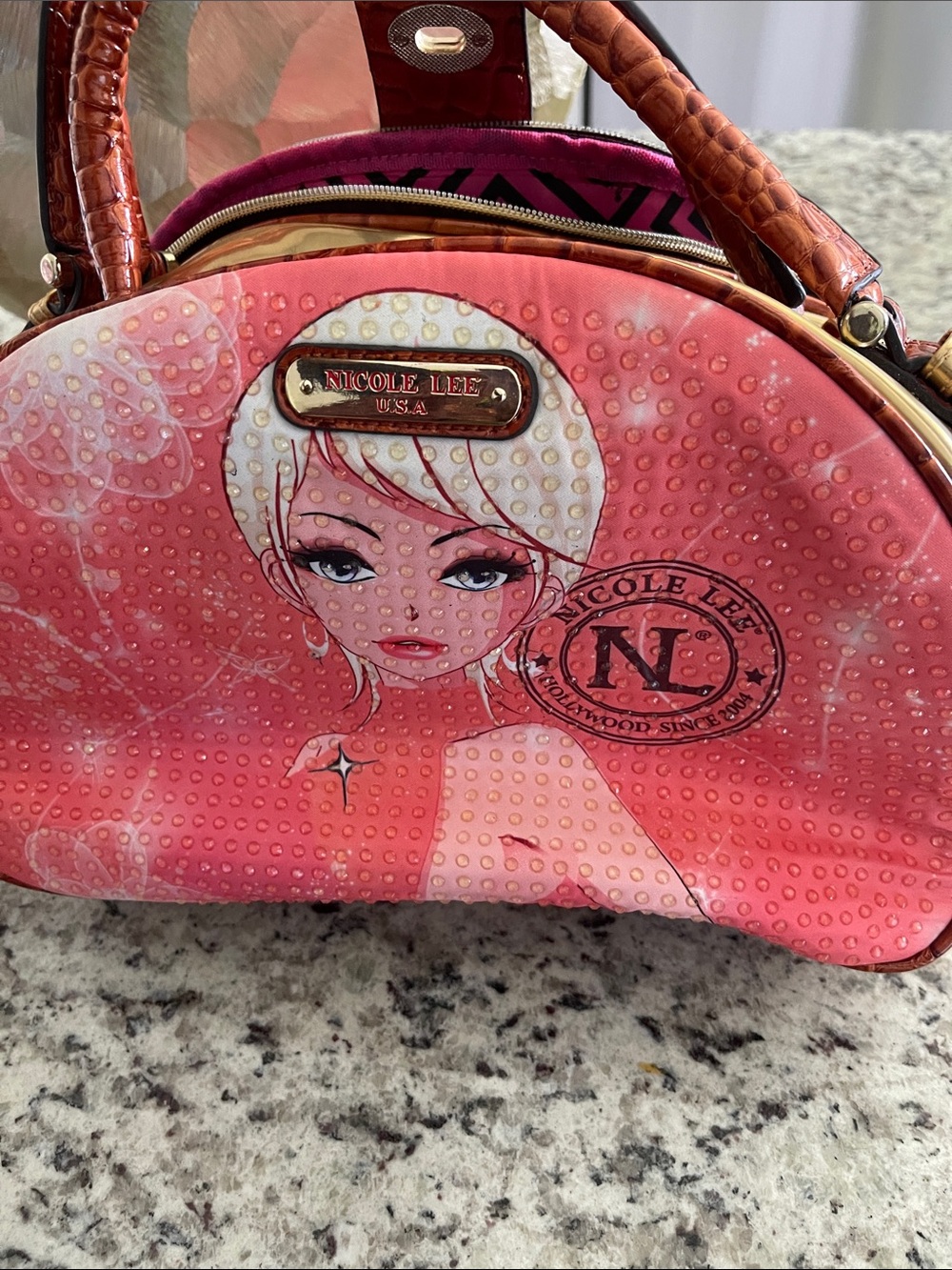 Nicole Lee Coral Pink Graphic Dome Satchel